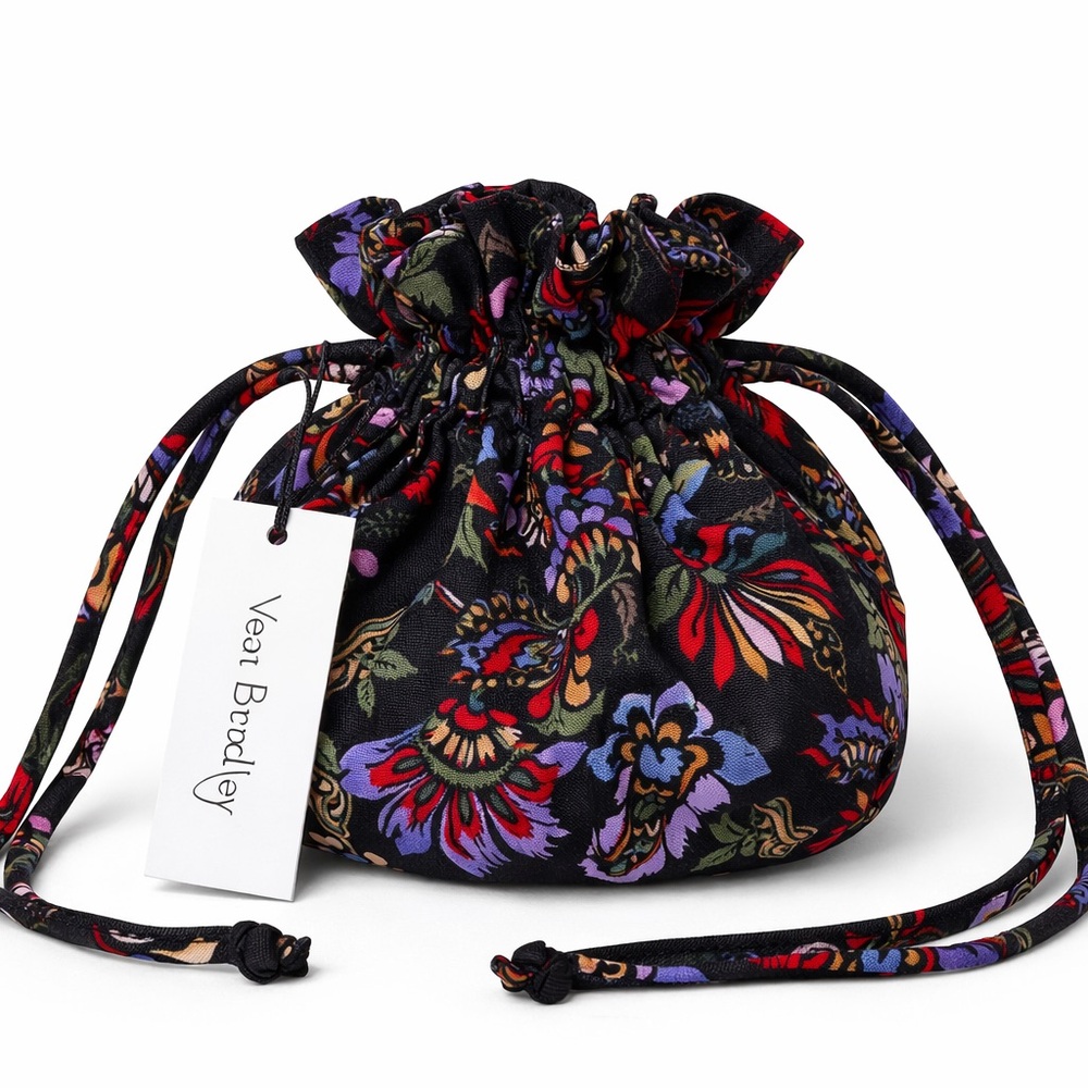 Vera Bradley | Floral Black Drawstring Jewelry Bag | Venetian Paisley | Rare
